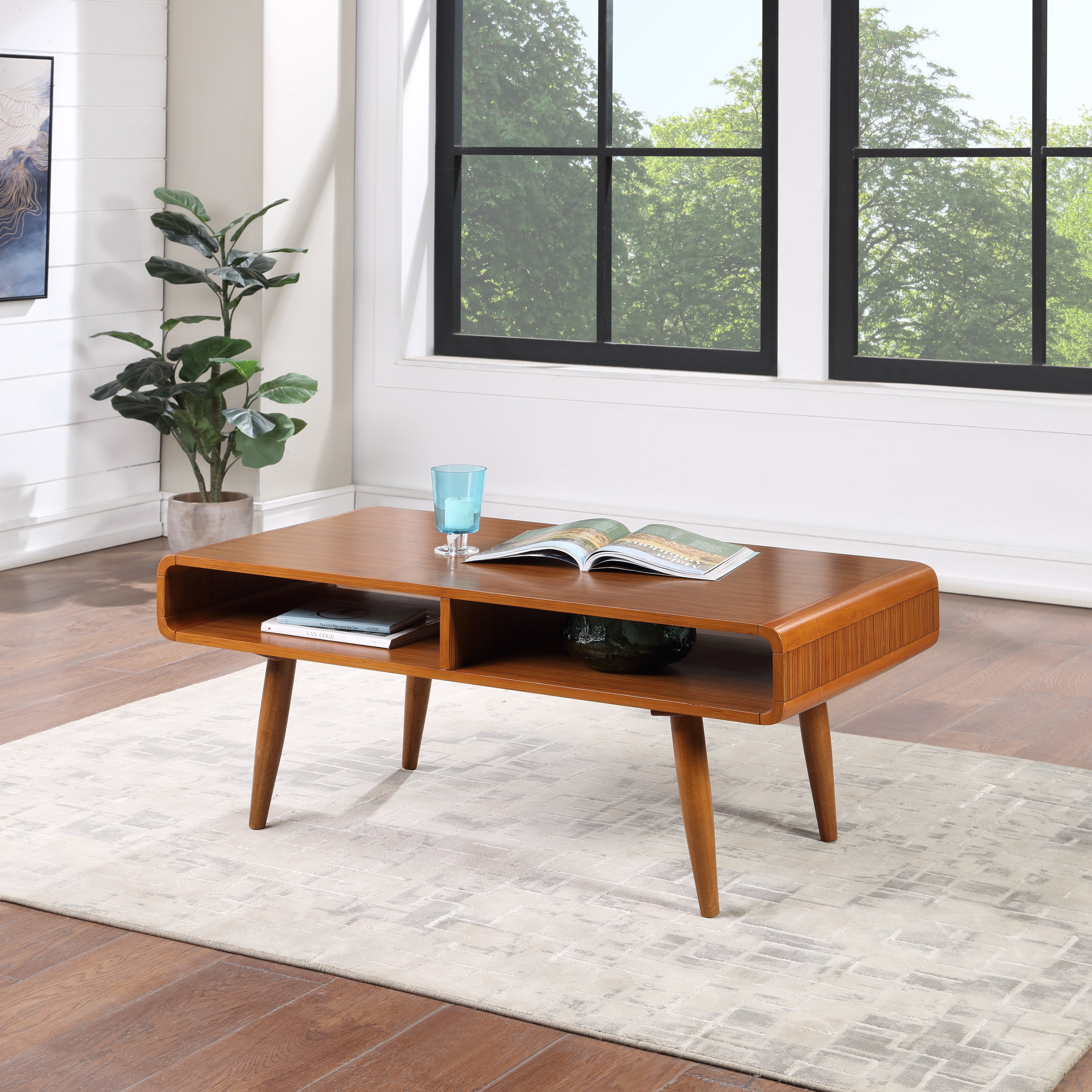 Boraam Halmstad Rectangular Rubberwood Coffee Table, Rich Walnut Finish