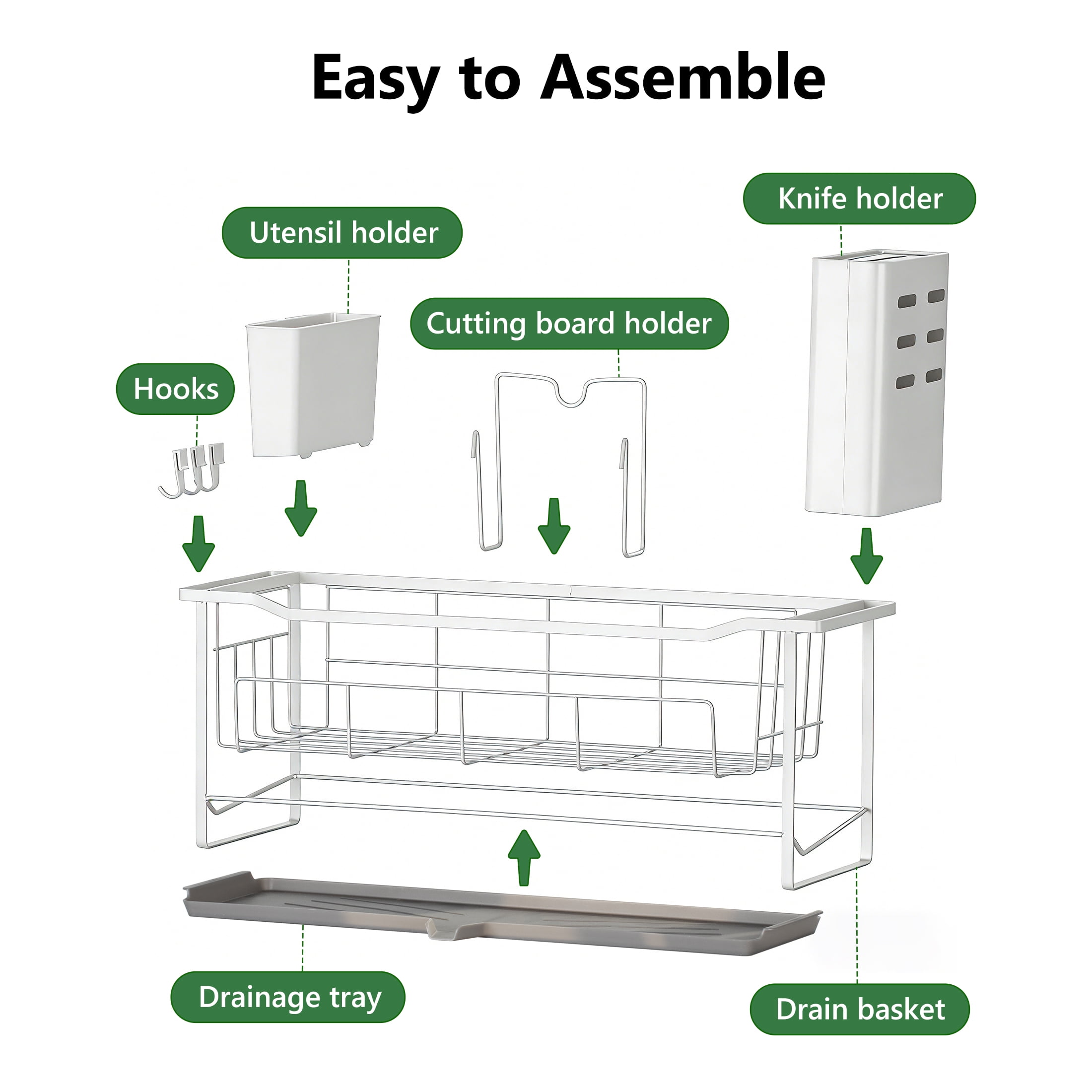 Luckytree Dish Drying Rack, 2-Tier Anti-Rust Dishracks, Dish Drainer for Kitchen and Apartment Counter, White