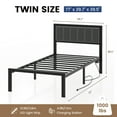 thumbnail image 3 of OLEVS Twin Bed Frame with Upholstered Headboard, LED Lighting, USB Charger, Power Outlet, No Box Spring Needed, 3 of 7