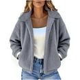 thumbnail image 3 of Women's Plush Fleece Jacket, Soft Warm Longline Coat, Solid Color Casual Outerwear, Relaxed Fit Comfortable Lounge Wear, Lightweight Thermal Winter Layer Grey XL, 3 of 7