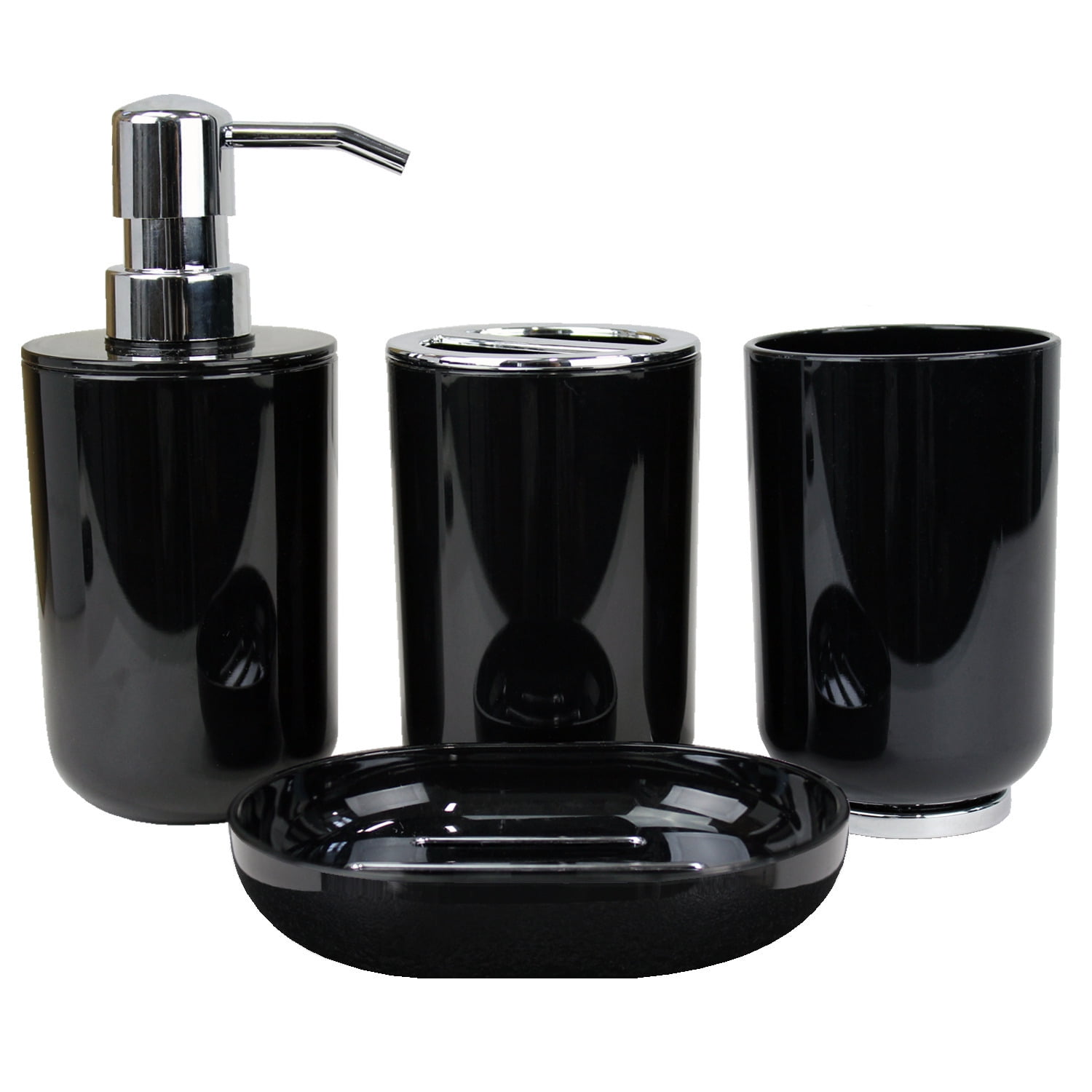 4-Pieces Resin Bath Accessory Completes with Soap Dispenser Toothbrush Holder Tumbler and Soap Dish KHH Black Bathroom Accessories Set
