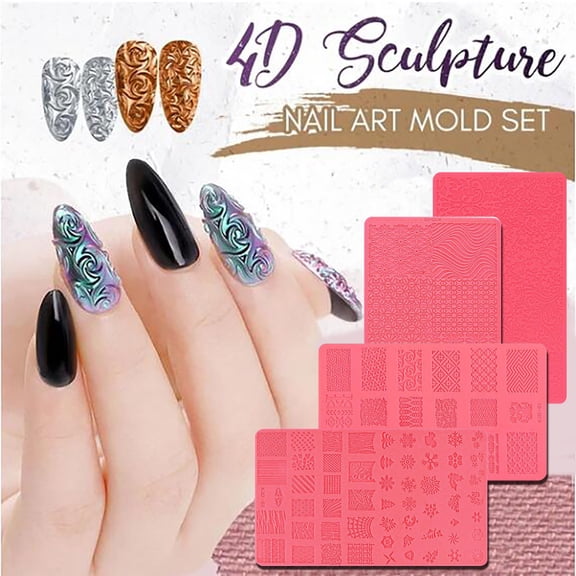 4D Sculpture Nail Art Mold Set, Reusable Silicone 3D Carving Templates, Multiple Pattern Nail Art Molds for DIY Acrylic Nails, Embossed Decoration Tools for Home & Salon Use