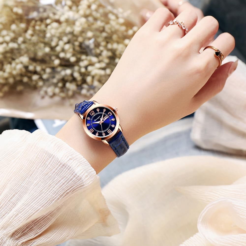 Leather Women Watches Ladies Dress Analog Quartz Date Classic Luminous Leather Strap 3ATM Waterproof Female Wrist Watch