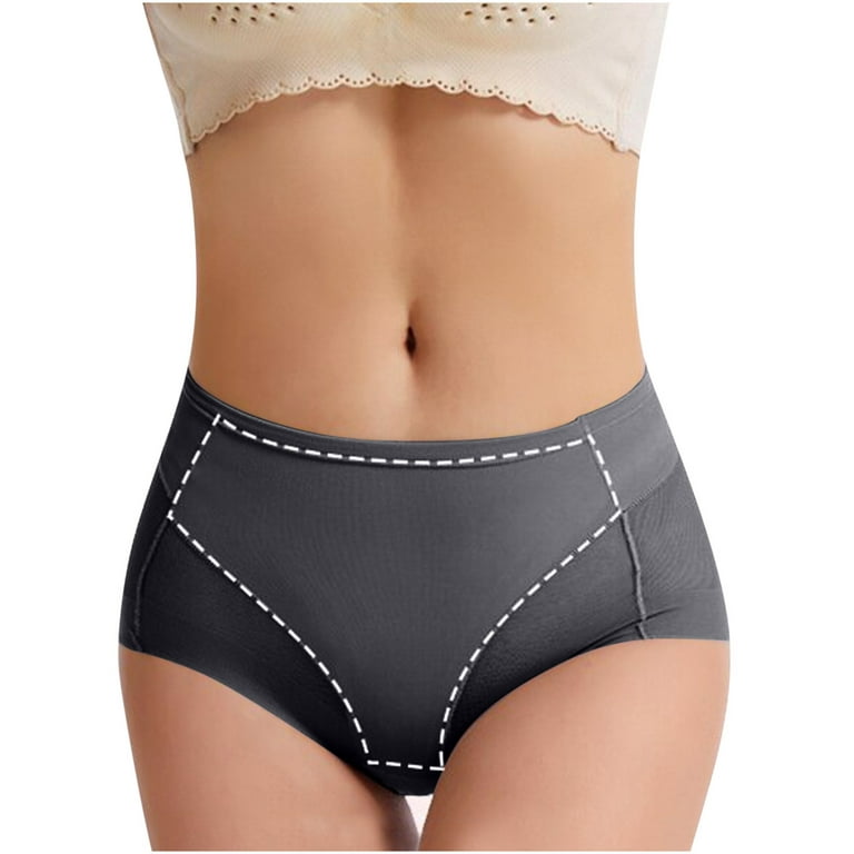 HUPOM Seamless Underwear For Women Womens Silk Panties Medium waist Elastic  Waist Solid Postpartum Black 3XL