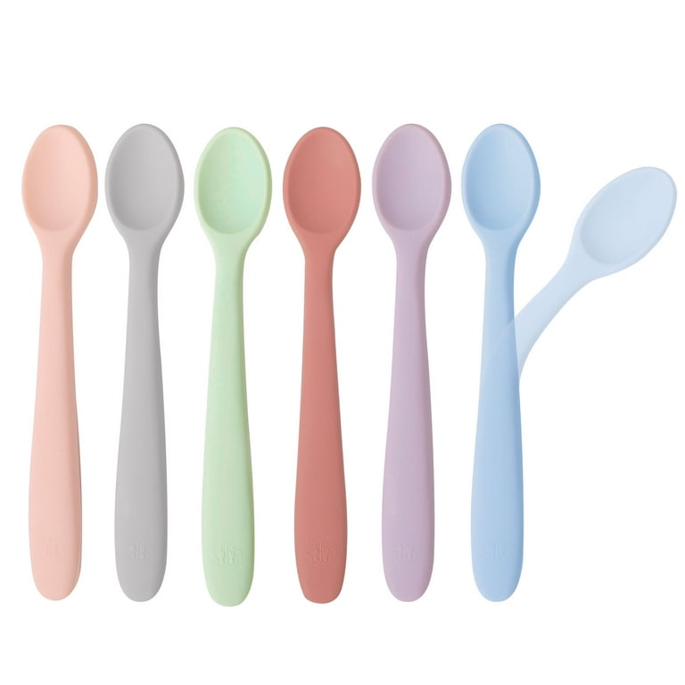 6 Pcs Silicone Baby Spoons Self feeding 6+ Months, Baby Spoons First Stage  with Bendable Handle, Cucharas para Bebes, Infant Spoons