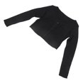 thumbnail image 4 of Camiseta de punto de canalé con botones y cuello redondo de manga larga ajustada para mujer, color negro, talla única, 4 of 15