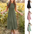 thumbnail image 2 of Women Ruffle Short Sleeve Long Dress Smocked Tiered A Line Dress Crew Neck, 2 of 3