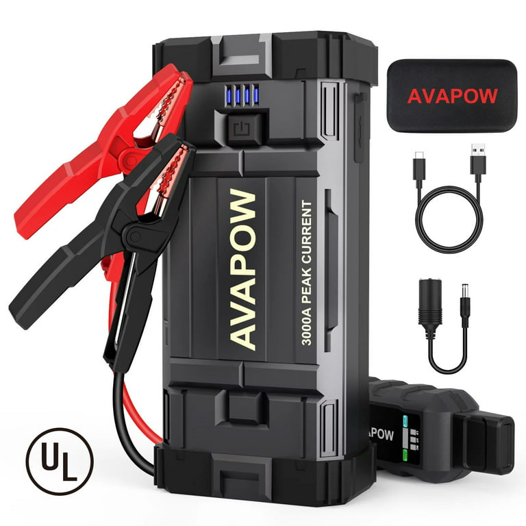 AVAPOW Car Battery Jump Starter 3000A Peak,Portable Jumpstart Starters for Up to 8L Gas 8L Diesel Engine with Booster Function,12V Lithium Jump