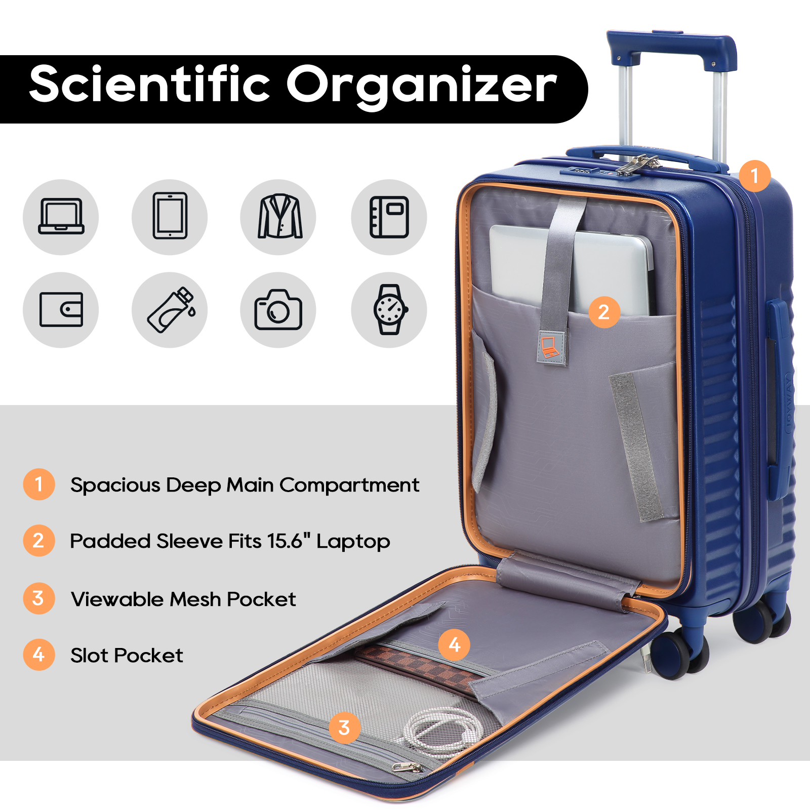 Joyway Front-Opening Hardside Carry-On Luggage, Blue photo 2