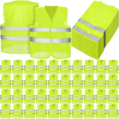 

25 Pack High Visibility Safety Vest Bulk Yellow Reflective Security Vest with Silver Strip for Men Women Work Cycling Runner Volunteer Construction Neon