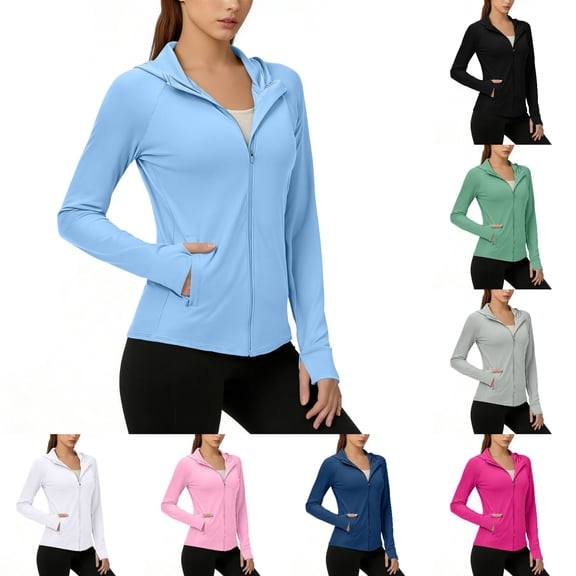 Viluyesy Women's UV Protection Hooded Jackets UPF 50  Full Zip Sun Protection Coat with Pockets Thumb Holes Quick Dry Lightweight Tops for Hiking Travel Workout Daily Outdoor Wear