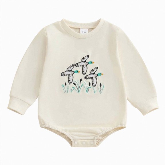 Nwiuh Newborn Baby Boy Hunting Clothes Duck Sweatshirt Romper Long Sleeve Bubble Romper Bodysuit Fall Winter Spring Outfit (Khaki, 0-3 Months)