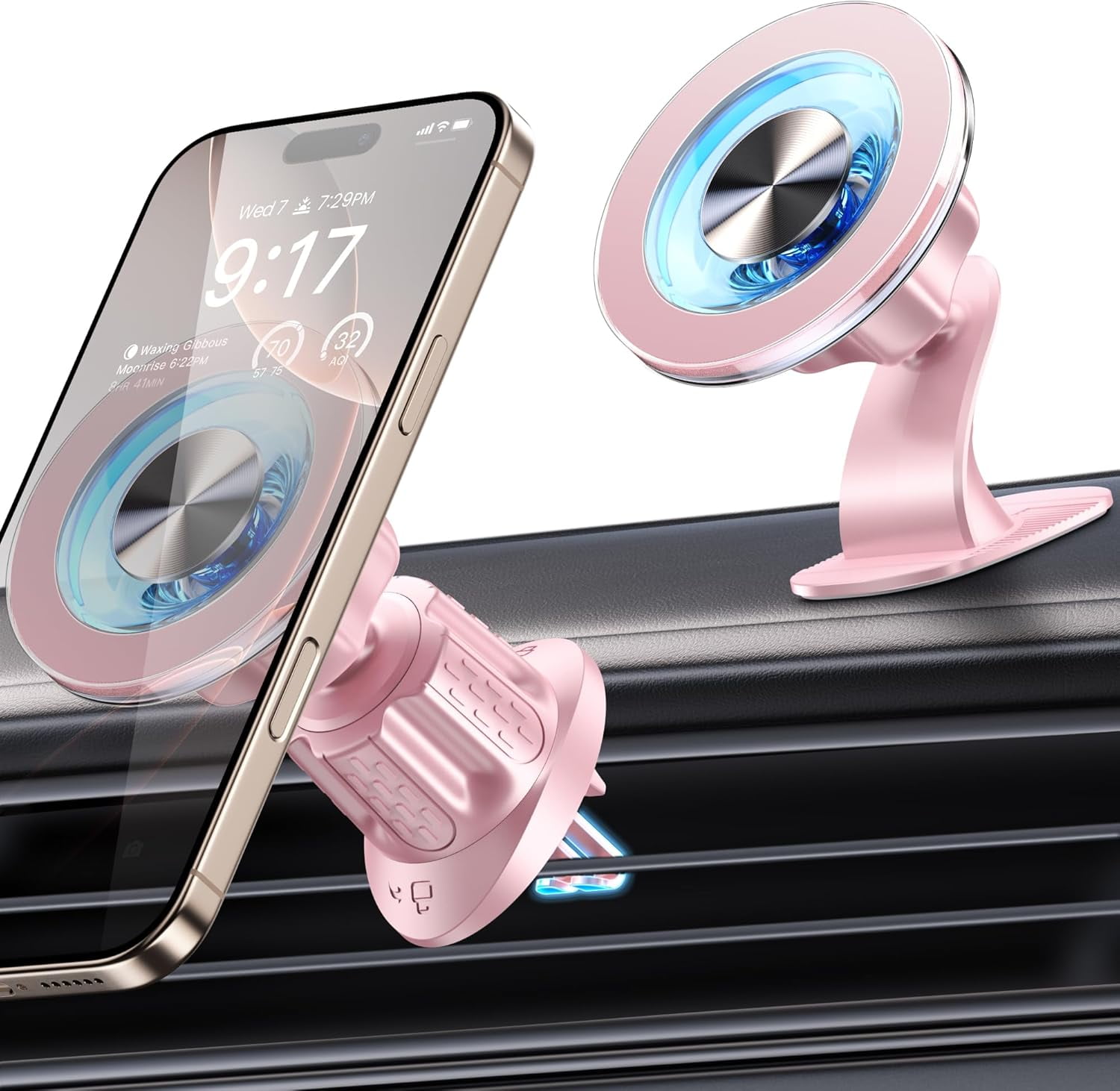 for MagSafe Car Mount Magnetic Phone Holder for Car [2026 Upgraded 22X Magnets & Double-Hooks] Phone Holders for Your Car Stand for Dashboard Vent GPS for iPhone 17/16/15/14/13 Android-Pink