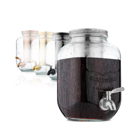 BTaT- 1 Gallon Cold Brew Coffee Maker, Thick Glass Pitcher with Stainless Steel Filter, Lid & Spigot, Iced Coffee & Sun Tea Brewer, Large Mason Jar C