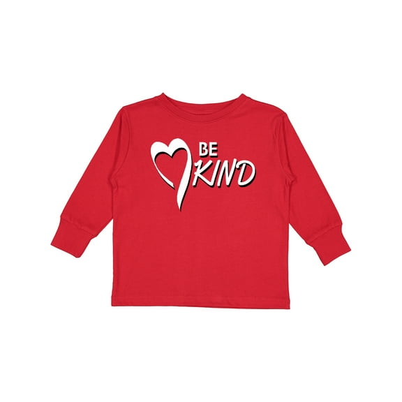 Inktastic Be Kind with Heart Ribbon in White Text Boys or Girls Long Sleeve Toddler T-Shirt