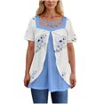 thumbnail image 1 of Mujeres de Verano Tops de Moda Casual Color Bloqueado Impreso Cuello en V Grande de Manga Corta, Blusa Ligera Y Elegante, 1 of 8