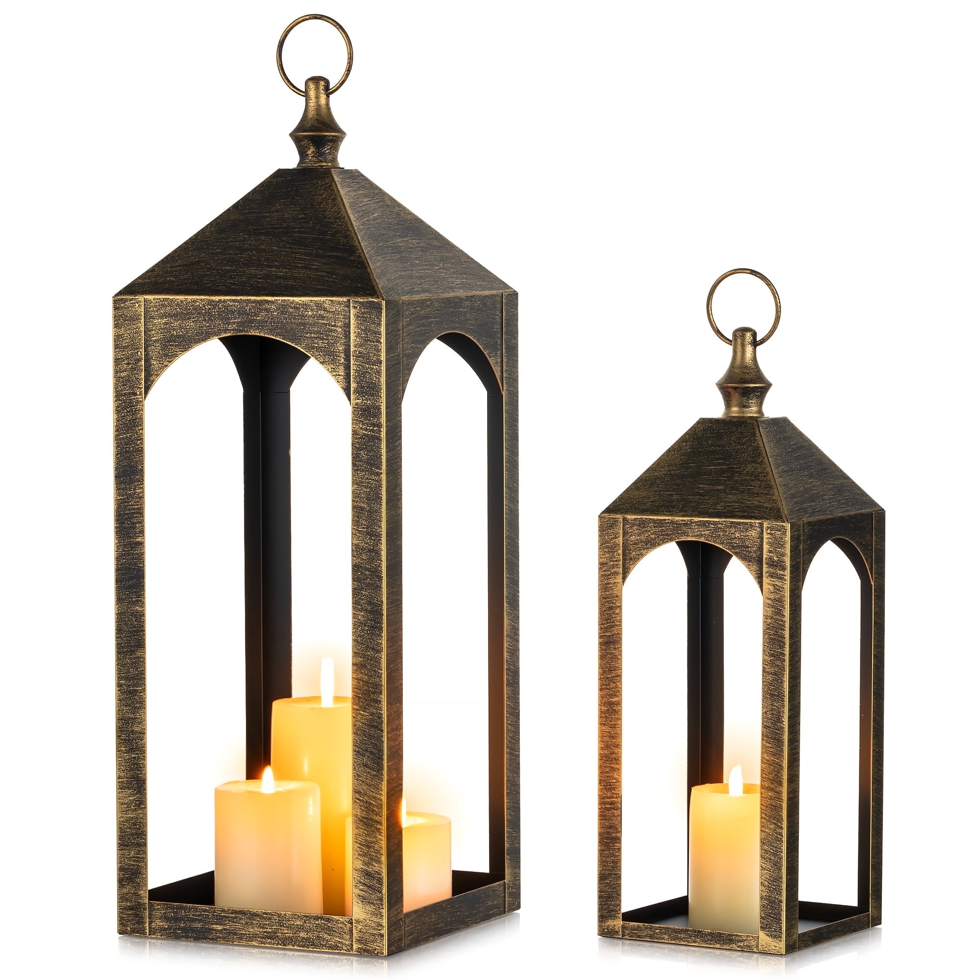 Nuptio Outdoor Candle Holder Lanterns for Porch, Porch Lanterns Decorative Indoor Outdoor Front Porch Decor,17" & 23" Set of 2 ,No Glass M+L