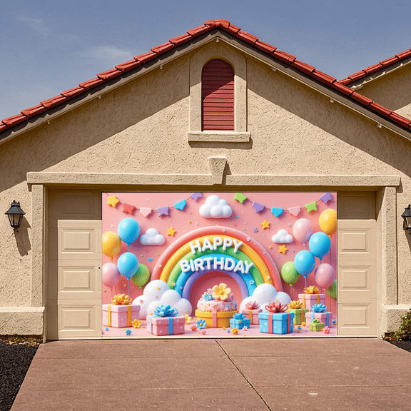 Rainbow Design Banner Decorative Balloons Party Backdrop for Kids Birthday Indoor Celebration Photo Shoot