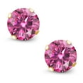 thumbnail image 2 of Gem Stone King 18K Yellow Gold Plated Silver Stud Earrings for Women Men Pink Round Moissanite (1.60 Cttw), 2 of 5