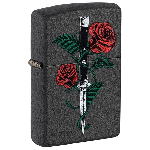Zippo Lighter - Personalized Custom Message Engraved on Backside Blossoms Flower Power Design Windproof Lighter (Rose and Dagger Tattoo 49778)