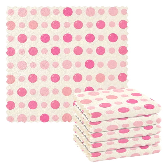 6 Pieces of Kitchen Towels 11x11Inch Kitchen Dish Cloths Kitchen Dish Towels Reuseable Cleaning Cloths Pink Circle