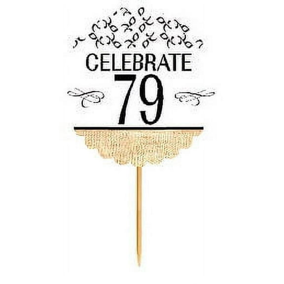 79th Birthday / Anniversary Novelty Burlap Cupcake Decoration Picks -12pack