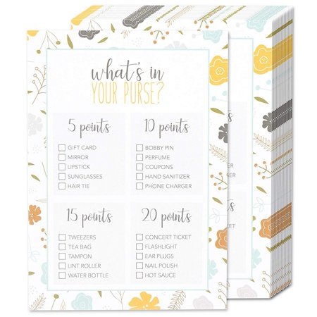 Baby Shower Game 50 Sheets What S In Your Purse Gender Reveal