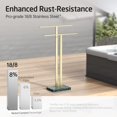 thumbnail image 4 of Standing Towel Rack with Green Natural Marble Base, 2-Tier Luxury Bath Towel Holder Stand for Bathroom Floor, Fits Bath Towel & Hand Towel, 18/8 Stainless Steel Brushed Gold, BTH217-GBZ, 4 of 18