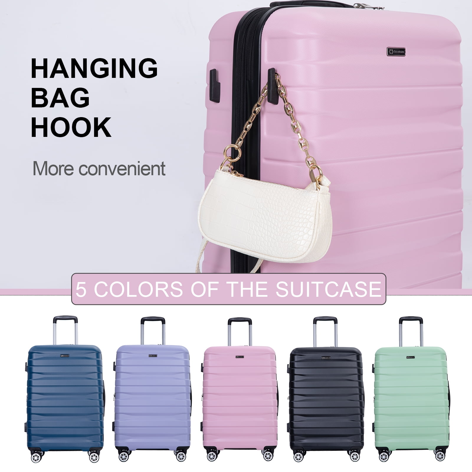 Tripcomp 5-Piece Hardside Luggage Set with Duffel Bag & Spinner Wheels, 20/24/28 Inch Lightweight ABS Suitcases with TSA Lock,Pink