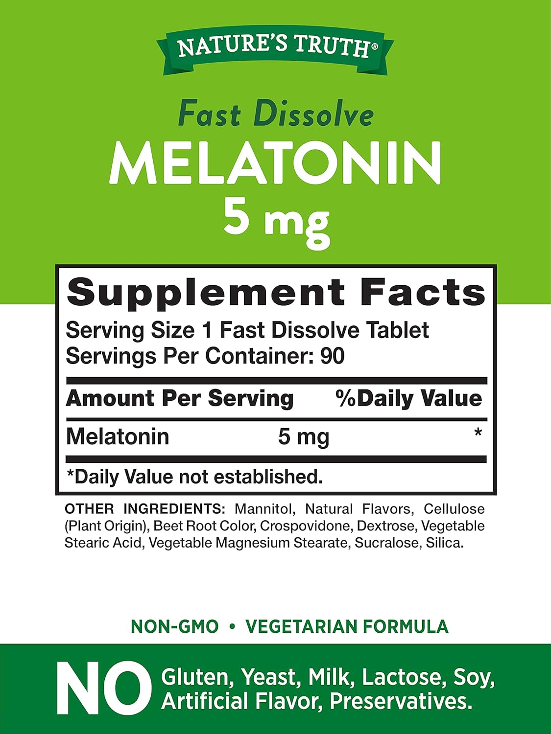 Melatonin 5 mg | 180 Fast Dissolve Tablets (2 X 90 Twin Pack) | Nighttime Sleep Aid | Berry Flavor | by Nature's Truth