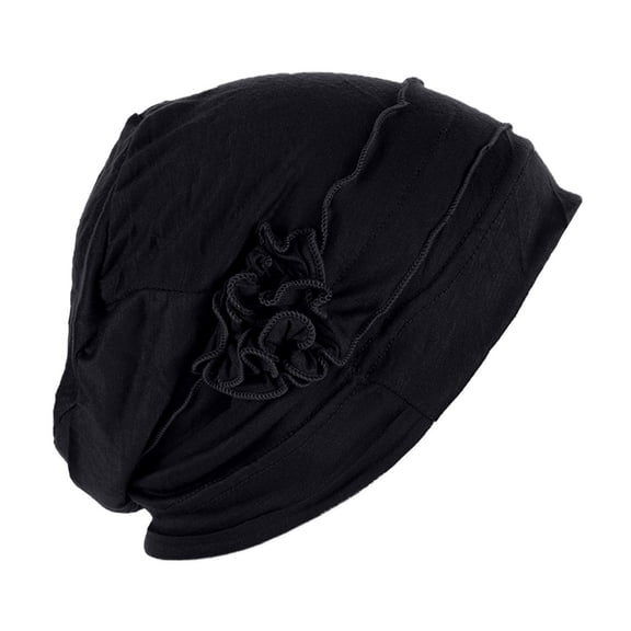 Black Headband for Women Splicing Model Hat Beading Hat Muslim Ruffle Cancer Chemo Hat Wrap Cap