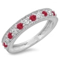 thumbnail image 1 of Dazzlingrock Collection 14K Round Cut Ruby & White Diamond Millgrain Wedding Stackable Band, White Gold, Size 9, 1 of 1