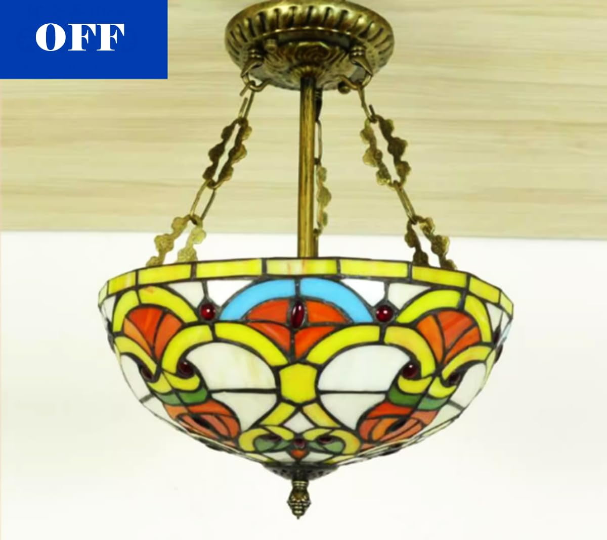 Kiven 11.8in Flush Mount Ceiling Light Fixture Dimmable, 2-Light Anti Glare Close to Ceiling Light with 15FT Plug-in Cord, Tiffany-Style Glass Chandelier for Bedroom Kitchen Hallway(No.3222)