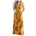 thumbnail image 1 of bbymog Robes Femmes Mode Plage Imprimé Tropical Été Col en V Sans Manches Robe Décontractée Coupe Ample Longues Robes pour Femmes Jaune P, 1 of 4