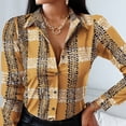thumbnail image 4 of Mikilon Long Sleeve Shirts For Women Button Down V-Neck Floral Graphic Contrast Color Novelty Fall Blouses, 4 of 8