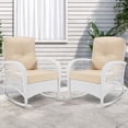thumbnail image 2 of VIVIJASON 2 Piece Patio Wicker Rattan Rocker Chair, Outdoor Rattan Rocker Chair with Cushions & Steel Frame, All-Weather Rocking Lawn Wicker Furniture for Garden Backyard Porch (White Wicker/Beige), 2 of 6