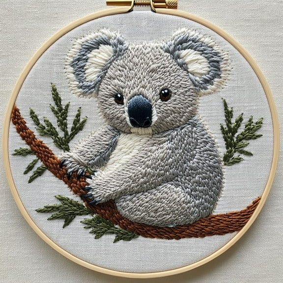DIY Punch Needle Kits for Beginners Cute Koala on Branch with Hoop Embroidery Punch Needle Starter Set Easy for Adults and Kids Festival Gift and Decor 20x20cm-2