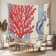 thumbnail image 2 of Ocean Red Coral Tapestry for Bedroom Wall Hanging Tapestry, Vintage Coastal Floral Stripe Seahorse Ceiling Backdrop Tapestries Poster Blanket Wall Decor for Teens Room Living Room Dorm 55" x 73", 2 of 8