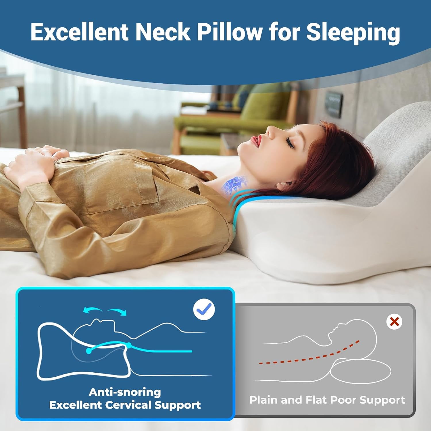 Ergonomic Memory Foam Bed Wedge Pillow for Reading, Lying, and Back Support on Bed, Couch, or Floor - Grey