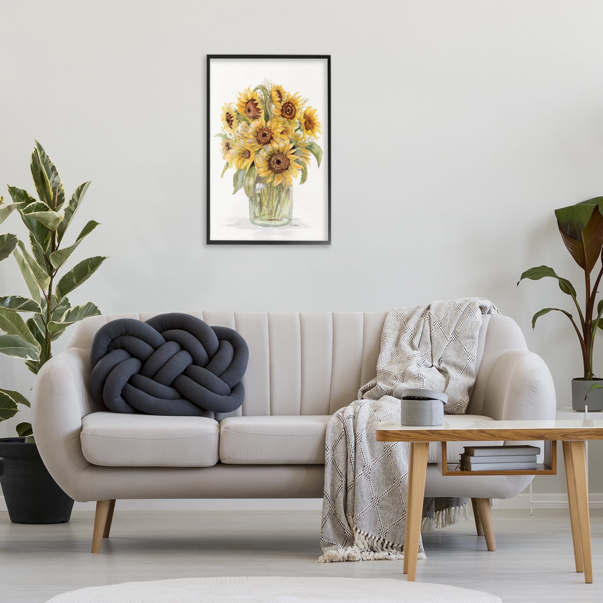 Stupell Industries Sunflower Jar Bouquet Botanical & Floral Painting Black Framed Art Print Wall Art, 20 x 30