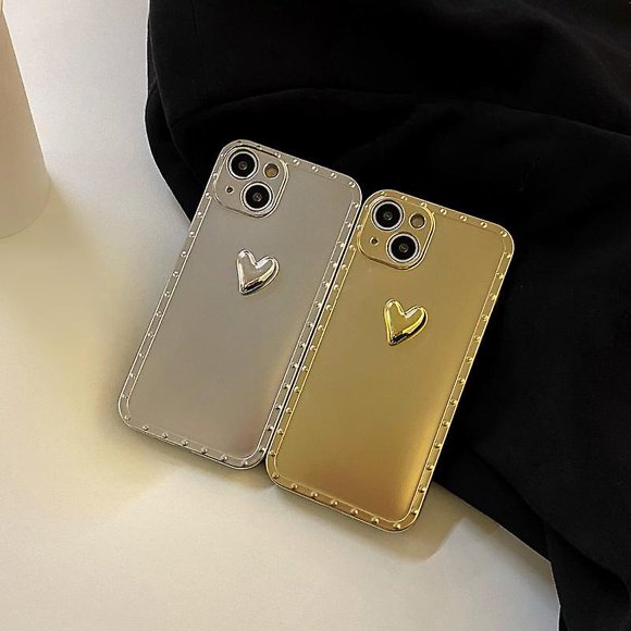 iPhone 13 galvanized matte metal shell with 3d heart
