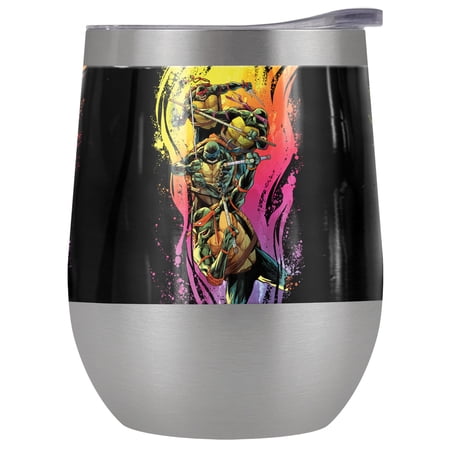 Teenage Mutant Ninja Turtles TMNT Official Gradient Group Splash 12 oz Stemless Tumbler Stainless Steel Travel Cup|Lake Tumbler|Insulated with Leak Resistant Slide-Lock Lid