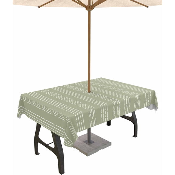 Outdoor Tablecloth with Umbrella Hole and Zipper Sage Green Boho Outdoor Tablecloths 60x102 Waterproof Table Cloths Bohemian Style Stripe Patio Table Cloth Cover for Outdoor Tables Picnic Garden