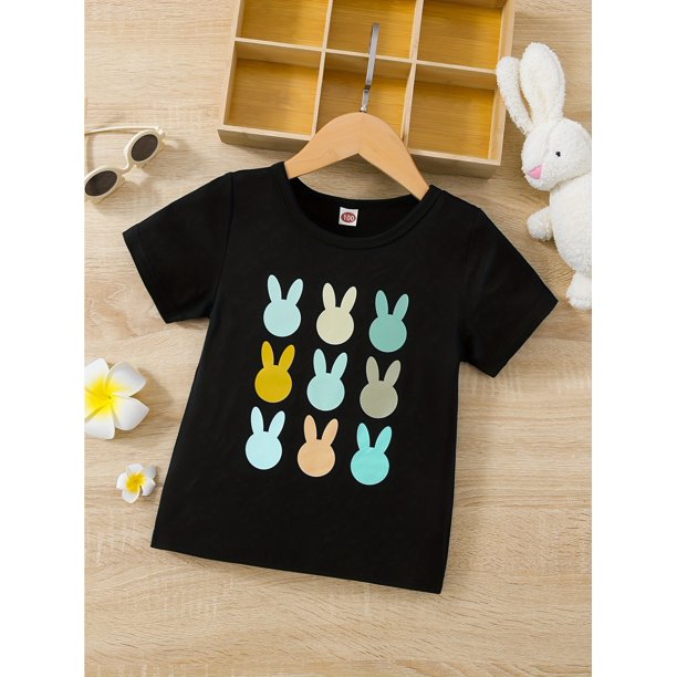 Cute Rabbits Round Neck T-shirt Tee Top Casual Soft Comfortable Boys And Girls Summer Clothes