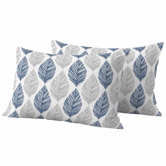 Navy Blue Grey Leaves Outdoor Pillow Covers, Waterproof Decorative Throw Pillowcases Set of 2, Summer Tropical Plant Aesthetics Couch Cushion Cases with Zipper for Outside Patio Garden Sofa 20"x12"