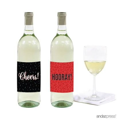 - Signature Black, White, Red, Wine or Apple Cider Bottle Labels Stickers, Cheers! Hooray!, 8-Pack