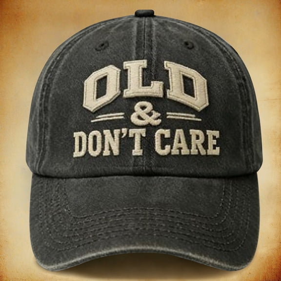 Funny "Old & Don't Care" Embroidered Baseball Cap, Washed Cotton Novelty Hat for Men, Dad, Grandpa, Retirement Gift, Casual Outdoor and Daily Wear Hat - Black