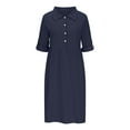 thumbnail image 6 of Meichang T-Shirts Dresses for Women Loose Casual Cotton Linen Shirts Dresses Solid Lapel Collar 3/4 Cuffed Sleeves Dresses Flowy Work Midi Dresses Navy XXL, 6 of 6