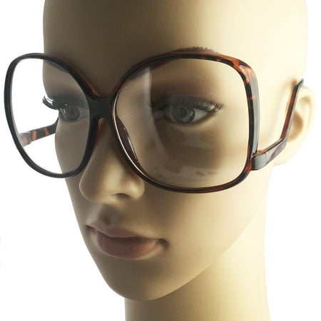 Oversized Vintage Glossy Jackie O Clear Lens Eye Sun GLASSES UPSIDE DOWN Frame, Tortoise