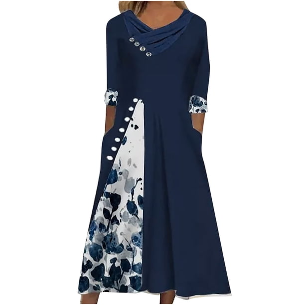 Vestidos Para Mujer Vestidos Casuales Impreso Cuello Cuadrado Manga Corta Swing Vestido Largo Odeerbi ODB159555